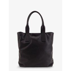 Leather shopping bag with logo lettering on the bottom