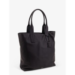 Leather shopping bag with logo lettering on the bottom