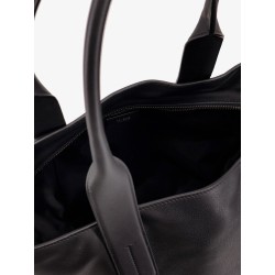 Leather shopping bag with logo lettering on the bottom