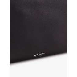Leather shopping bag with logo lettering on the bottom