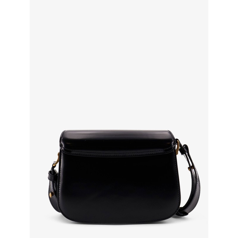 Leather shoulder bag with metal logo on the front