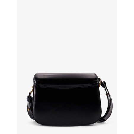 Leather shoulder bag with metal logo on the front