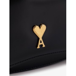 Leather shoulder bag with metal logo on the front