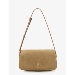 Suede shoulder bag with logo on the front
