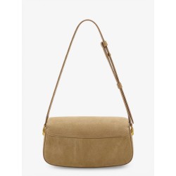 Suede shoulder bag with logo on the front