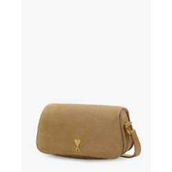 Suede shoulder bag with logo on the front