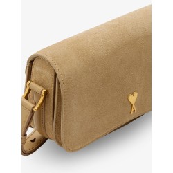 Suede shoulder bag with logo on the front
