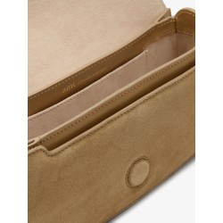 Suede shoulder bag with logo on the front