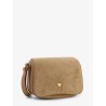 Suede shoulder bag with metal logo on the front