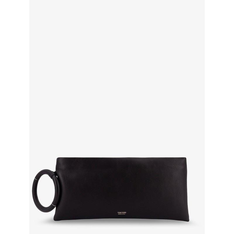 Aura leather clutch bag with lettering logo on the front