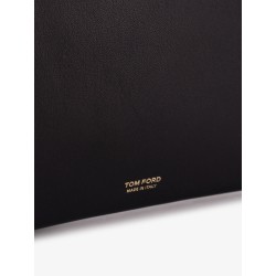 Aura leather clutch bag with lettering logo on the front