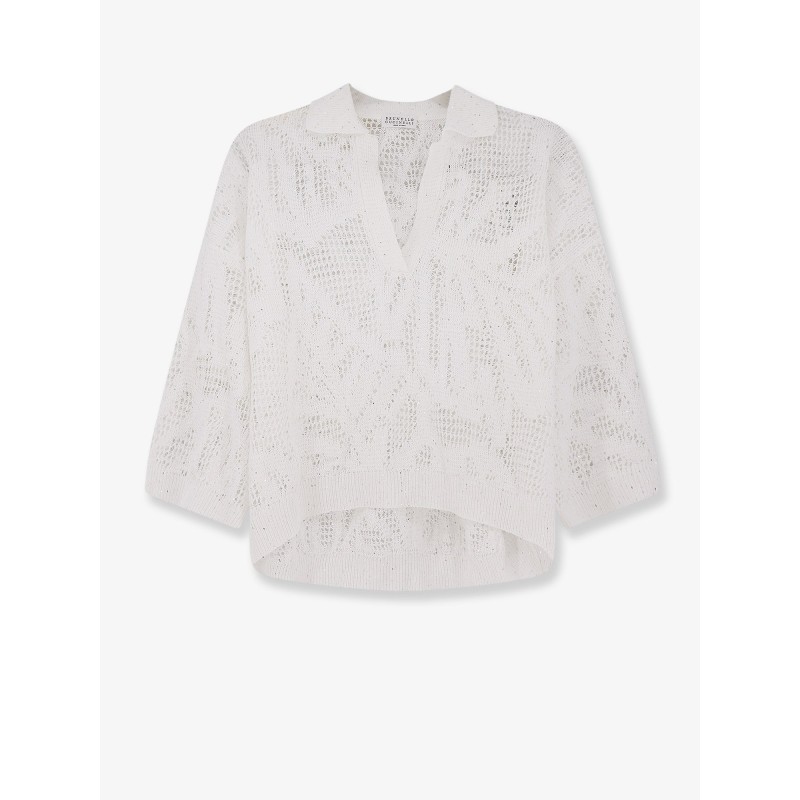 Linen and cotton sweater with all-over sequin motif