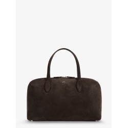 Suede shoulder bag with logo lettering on the front