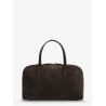 Suede shoulder bag with logo lettering on the front