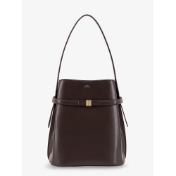 Leather bucket bag with strap on the front
