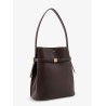 Leather bucket bag with strap on the front