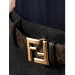 Squared FF reversible leather and FF canvas belt