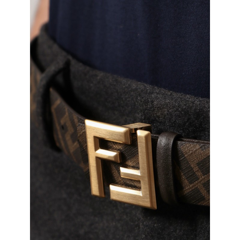 Squared FF reversible leather and FF canvas belt
