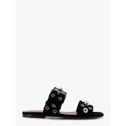 Suede sandals with side metal VLogo