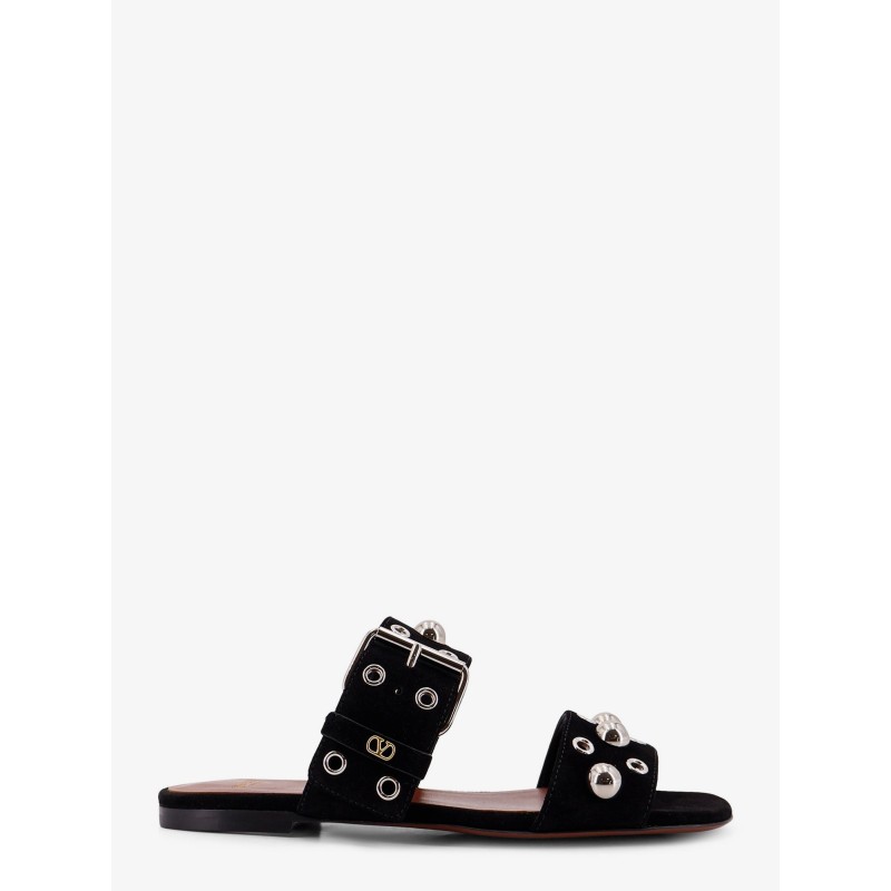 Suede sandals with side metal VLogo