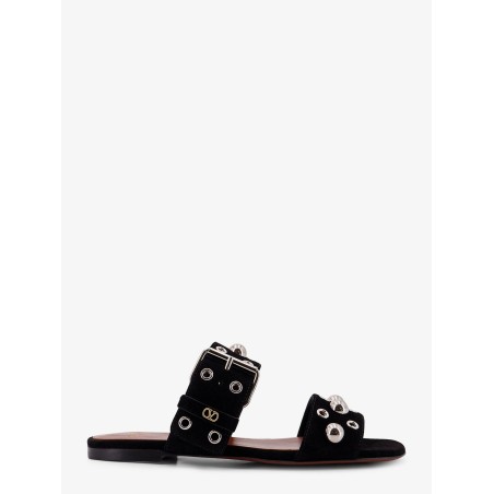 Suede sandals with side metal VLogo
