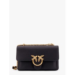 Leather shoulder bag with metal love birds buckle