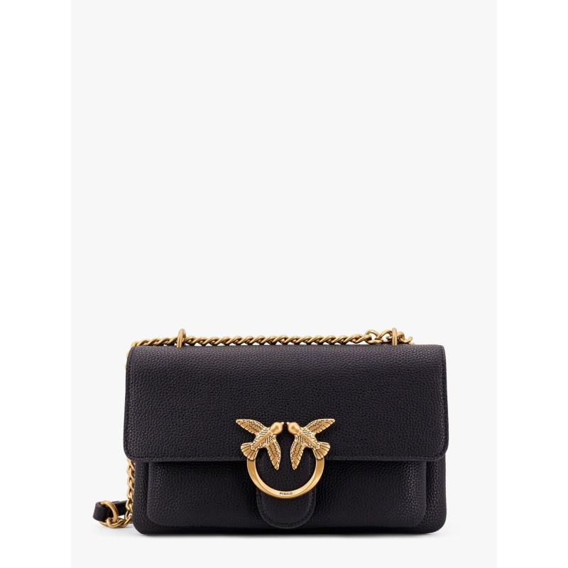 Leather shoulder bag with metal love birds buckle