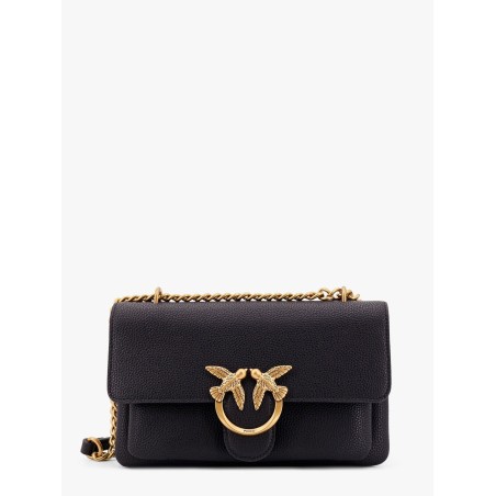 Leather shoulder bag with metal love birds buckle