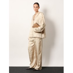 Silk trousers with monogram logo embroidery