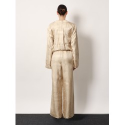 Silk trousers with monogram logo embroidery