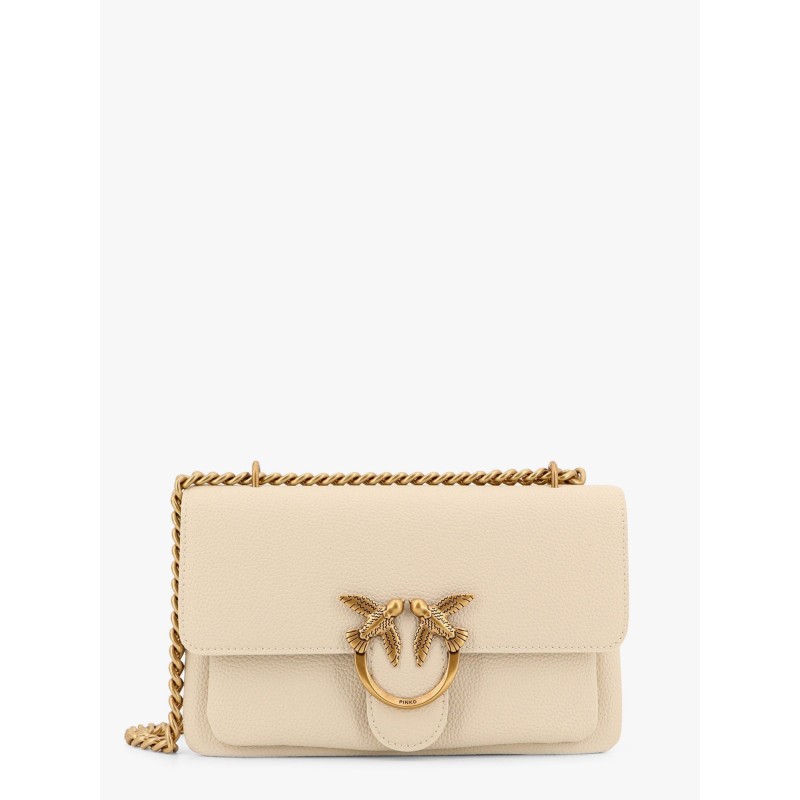 Leather shoulder bag with metal love birds buckle