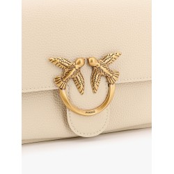 Leather shoulder bag with metal love birds buckle