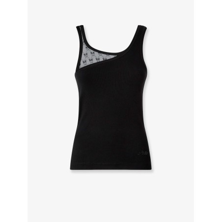 Cotton blend tank top with lace inserts