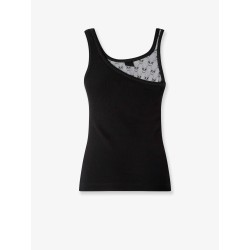 Cotton blend tank top with lace inserts