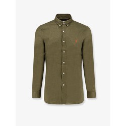 Linen shirt with embroidered logo on the front