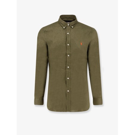 Linen shirt with embroidered logo on the front