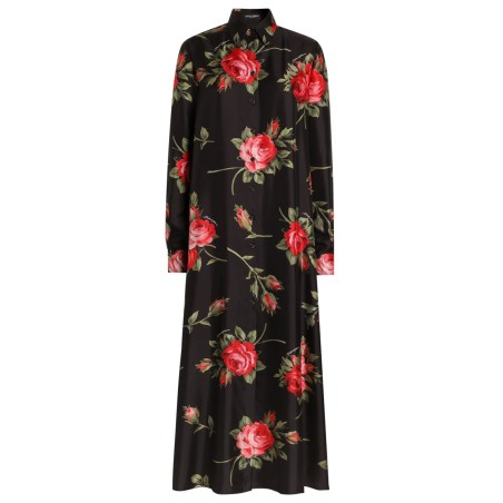 ROSE BOUQUET PRINT TWILL LONG DRESS