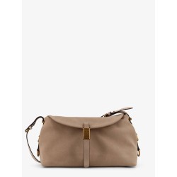 Suede crossbody bag with metal detail with engraved logo