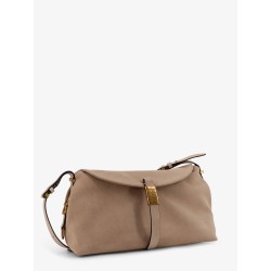 Suede crossbody bag with metal detail with engraved logo