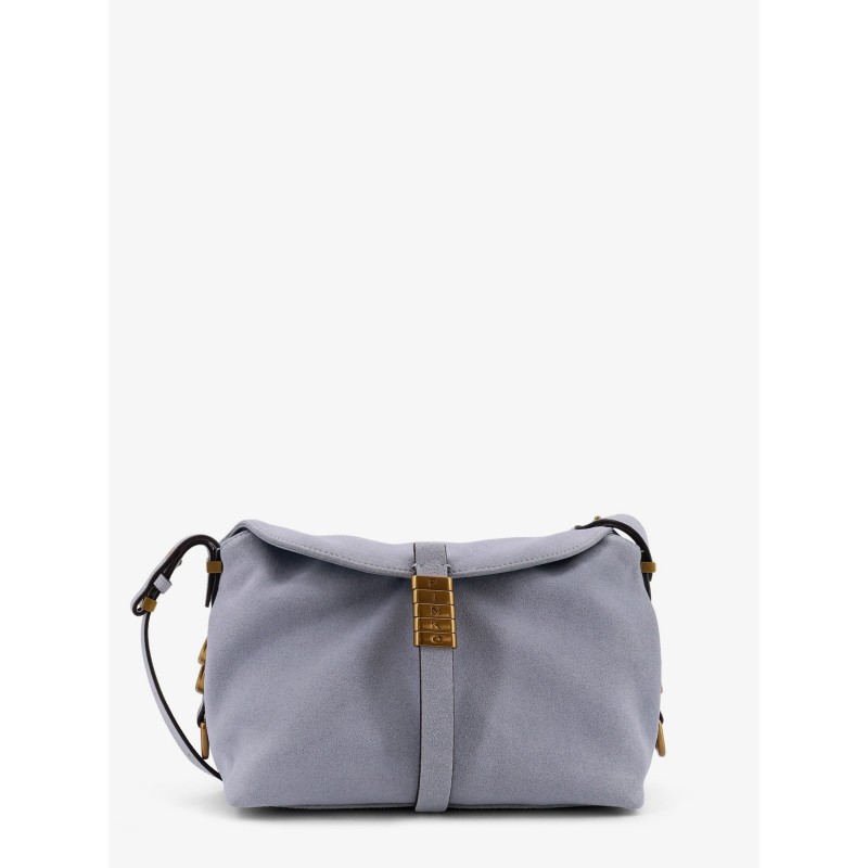 Suede shoulder bag with metal logo detail