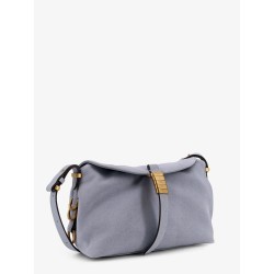 Suede shoulder bag with metal logo detail