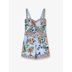 Linen jumpsuit with flower dehli print