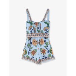 Linen jumpsuit with flower dehli print