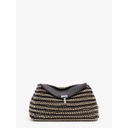 Mini T-lock clutch in leather with woven pattern