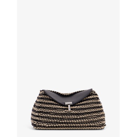 Mini T-lock clutch in leather with woven pattern