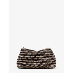 Mini T-lock clutch in leather with woven pattern