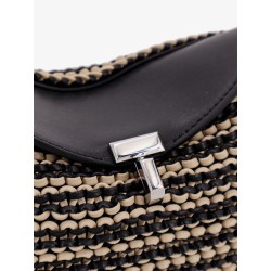 Mini T-lock clutch in leather with woven pattern