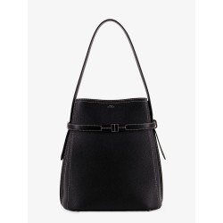 Hammered leather bucket bag with strap on the front