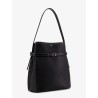 Hammered leather bucket bag with strap on the front
