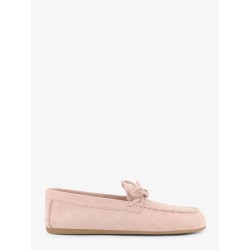 Suede loafer with frontal logo